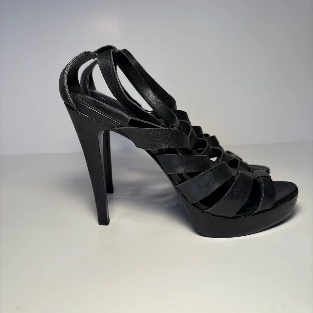 Aldo strappy preppy black stiletto leather heels sz 8